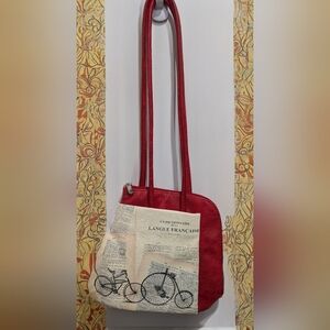 Red Shoulder Bag with Printed Front Pouch - Women’s Shoulder Bag